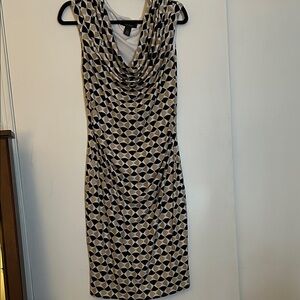 White House Black Market Black and Cream Patterned Midi Dress